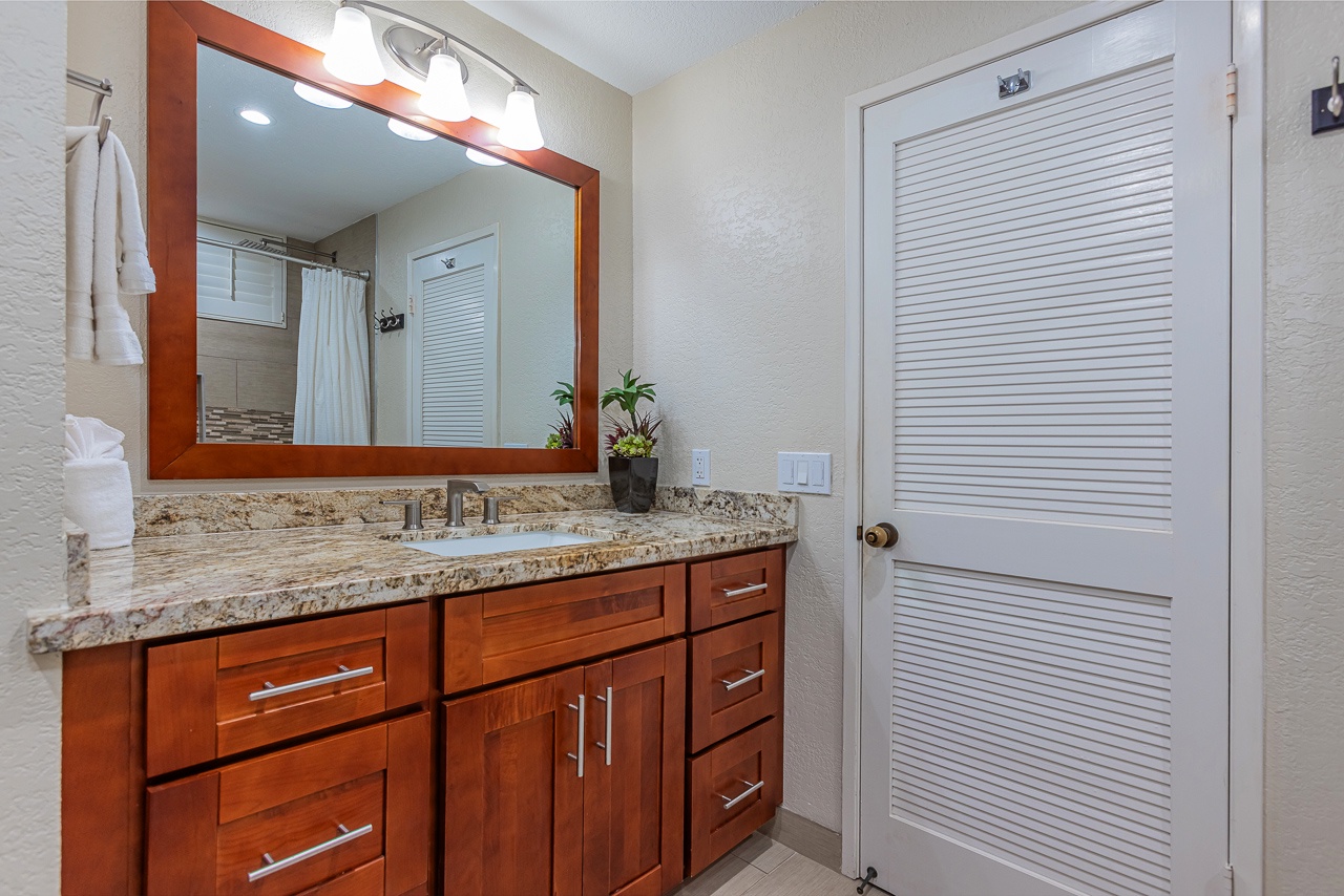 Relax in the calming guest bathroom retreat