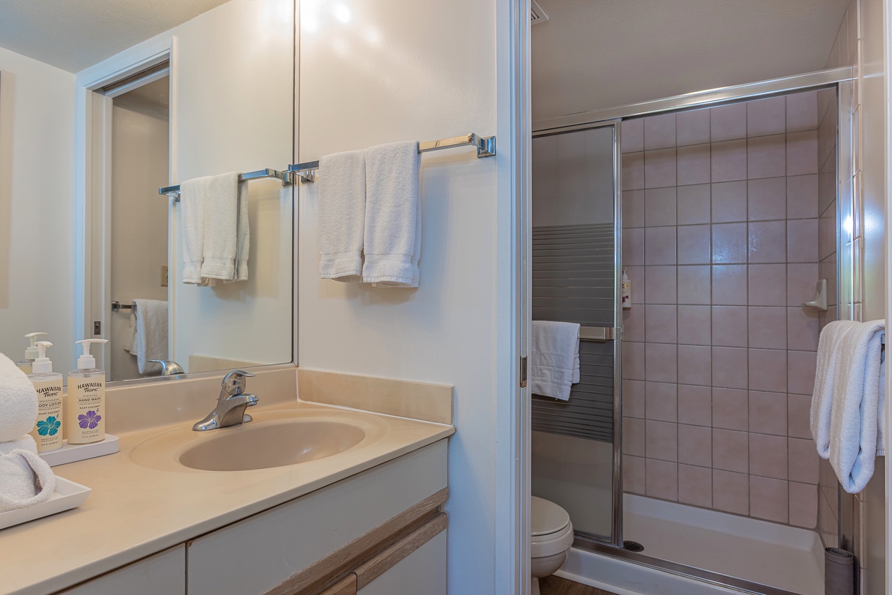 Fresh and functional guest bathroom with island style