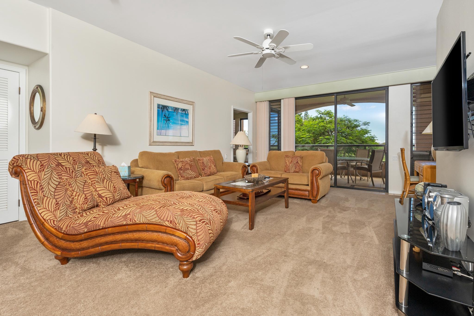 Stretch out, cool down, and relax in this airy Waikoloa living room