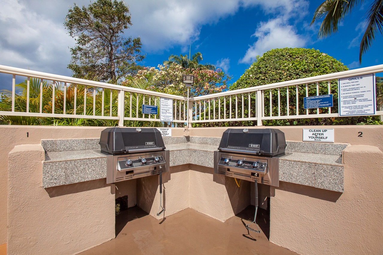 Fire up the grills in this tropical outdoor kitchen where you can cook your catch or favorite meals under swaying palms and blue skies.