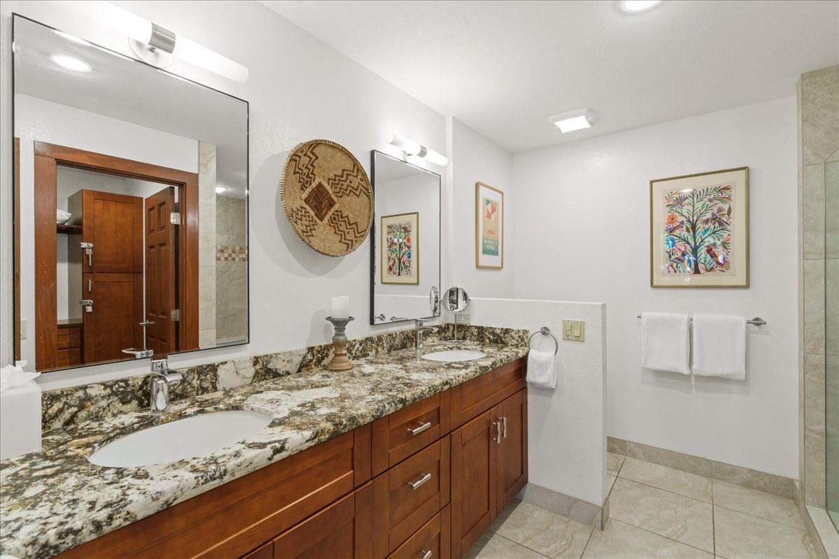 Beautiful primary bathroom with clean modern style