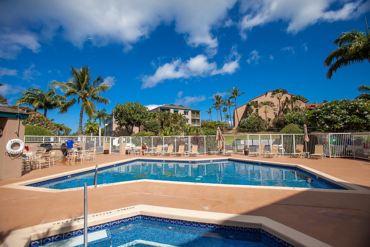 Large pool and hot tub on property