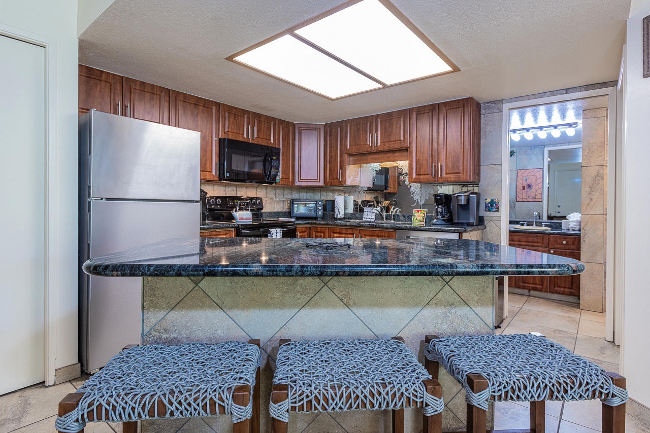 Updated kitchen with island seating for easy island living