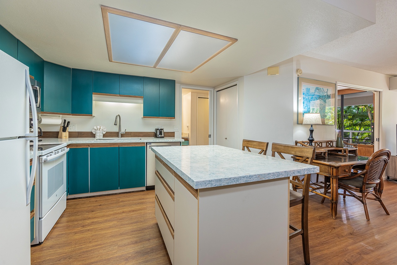 Enjoy the convenience of a full kitchen and island seating
