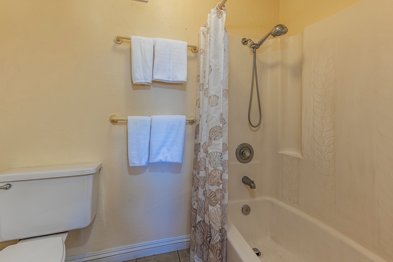 Handheld shower head and ample room to get ready