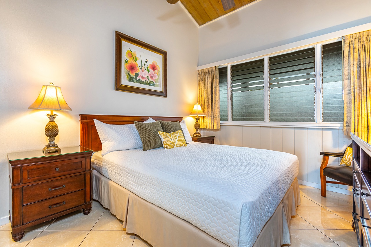 Relax and recharge in the peaceful bedroom after a day exploring Maui.