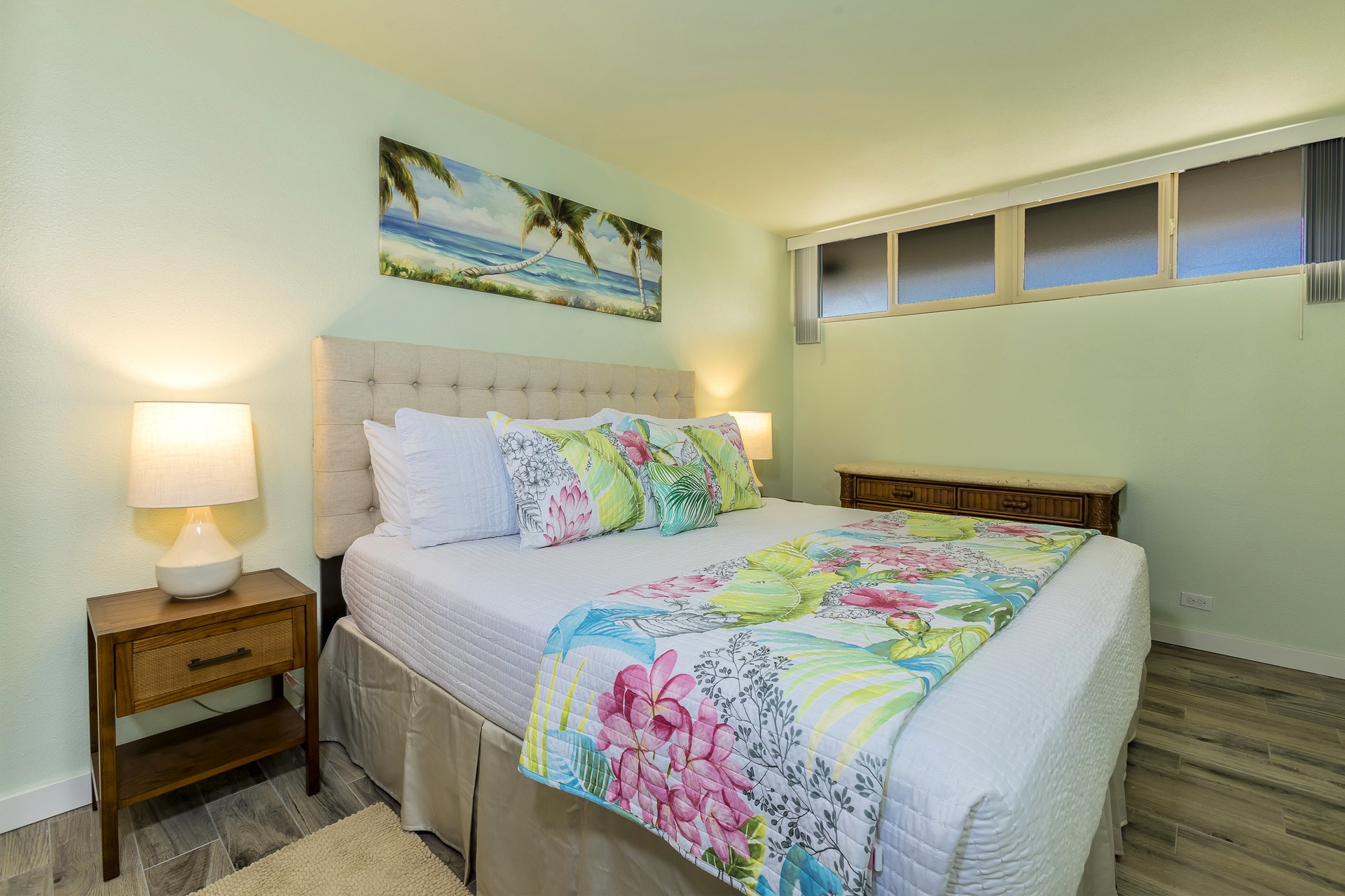 Sink into soft, tropical-inspired linens and let the calming seaside colors ease you into island time. Your peaceful retreat awaits, designed for restful nights.