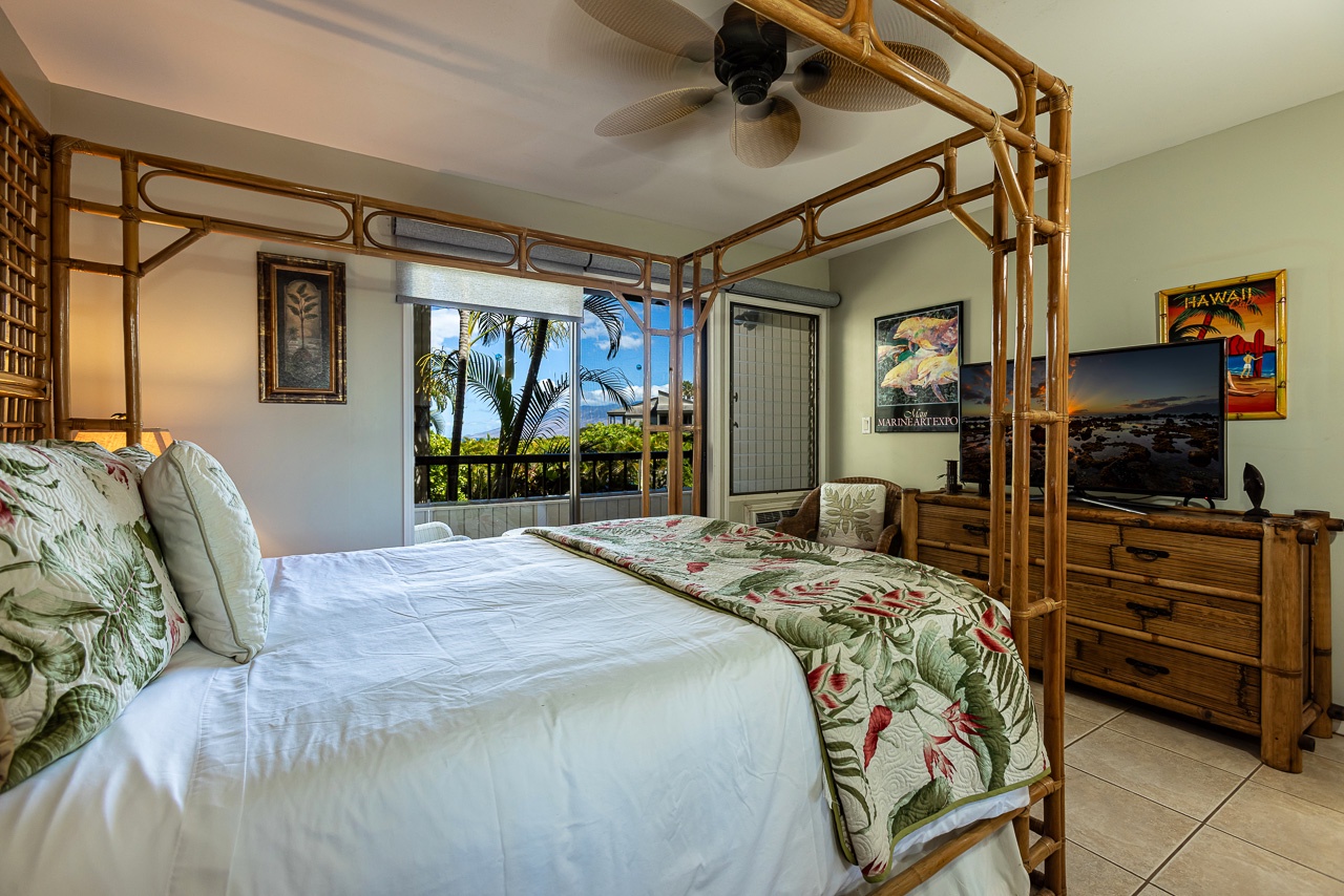 Wake to ocean views framed by tropical palms from your bamboo four-poster bed, where island breezes and Hawaiian charm create your perfect paradise retreat.