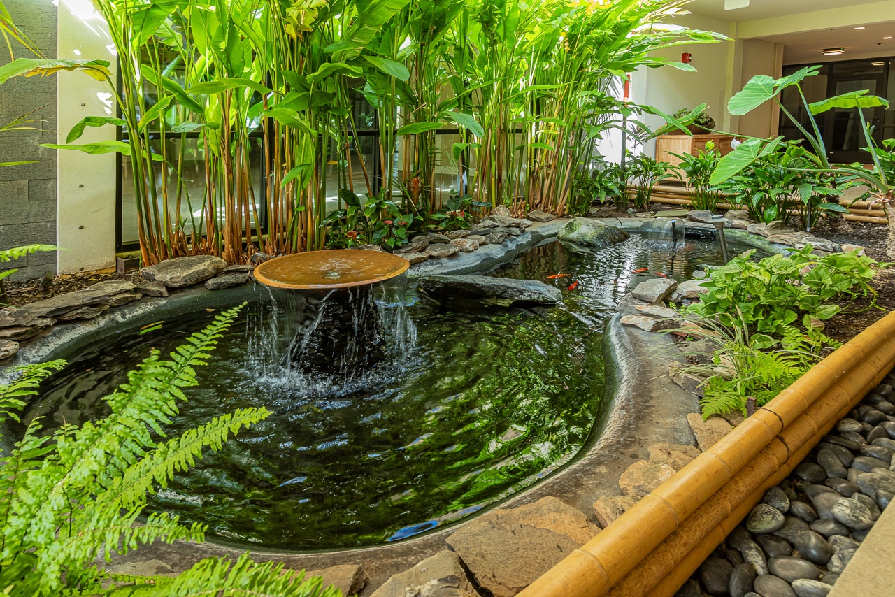 Tranquil fountain setting that sets the tone for your stay