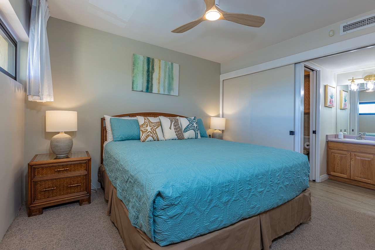 Comfortable king bed for restful nights in Kihei