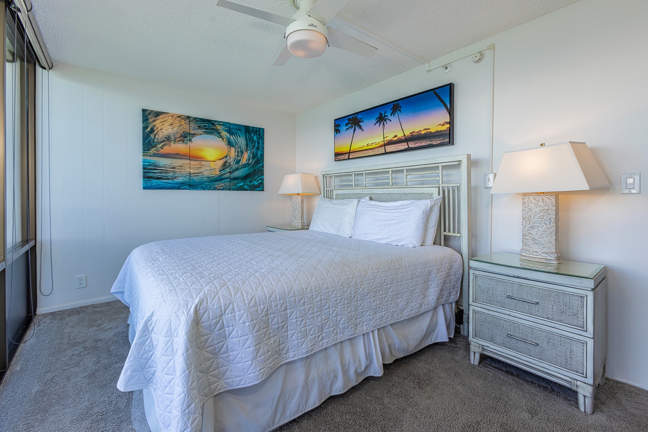 Cozy king bed with soft textures for restful island nights