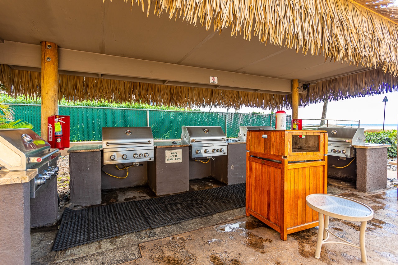 Fire up the grill at this tropical outdoor BBQ station, perfectly set up for cooking with friends and family while enjoying the warm coastal breeze.