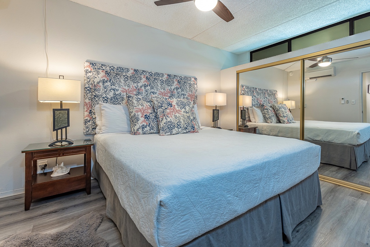 Drift off in style on your private king bed