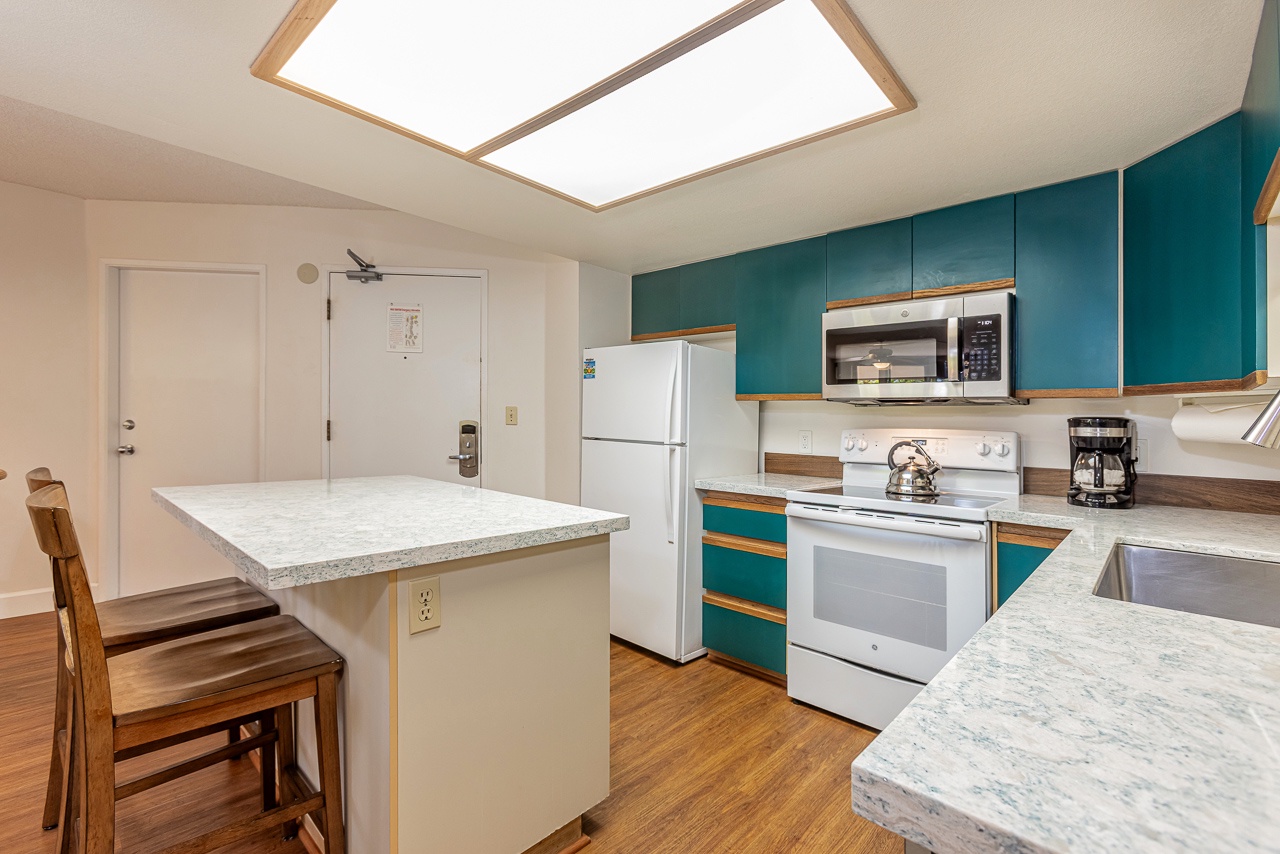 Bright kitchen with plenty of counter space and natural light