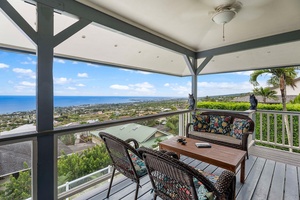 The lanai offers plenty of spaces to gather.