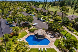 Aerial shot of the community pool area.