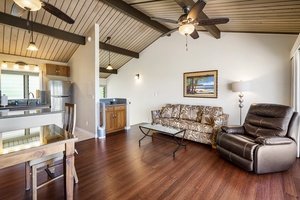 Comfortable living room with vaulted ceilings and Ocean views!