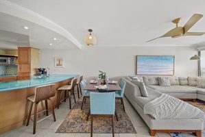 Share unforgettable meals in a stylish dining area complemented by island views.
