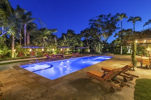 Enjoy the dreamy pool at twilight.