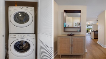 A welcoming hallway with tropical-style furnishings adds warmth and a touch of island charm as you enter the villa.