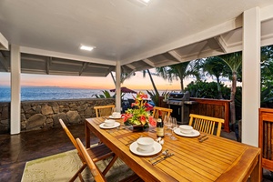 Dine al fresco on the covered lanai with front-row seats to Kona’s legendary sunsets.