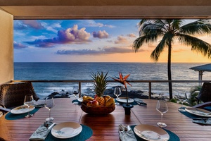 Toast another perfect day as the sun melts into Kailua Bay; cushioned seating makes lingering over dessert inevitable.