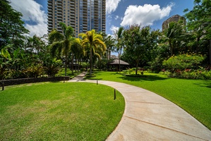 The lush green surrounding is a plus for a relaxing stay.