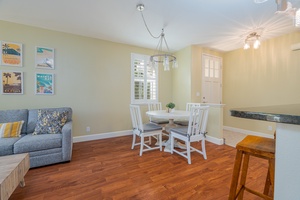 Dining area with table for four.