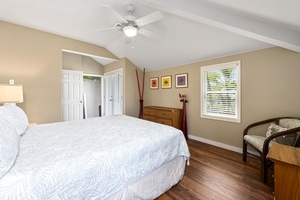 This cozy guest room offers serene mountain views and relaxing ambiance.