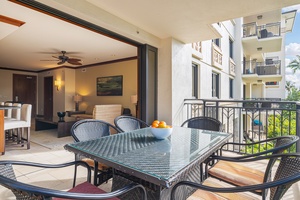 Step onto your private balcony with outdoor dining for six, perfect for morning coffee or tropical sunset meals while soaking in the warm island breeze and courtyard views.