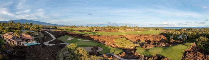 Early morning light illuminates the fairways just steps from your retreat.