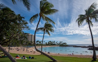 Sandy beaches and crystal blue waters near the Ko Olina resort.