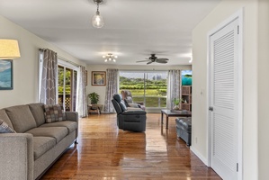 The pull-out sleeper sofa provides a comfy resting place and blends seamlessly into the home’s welcoming layout.