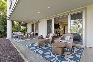 The lanai has outdoor seating, perfect for relaxation and gathering.