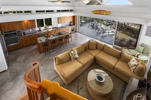 View of the Living area from the top of the stairs