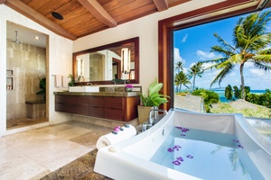 Spa-inspired primary bathroom with jetted tub and breathtaking views.