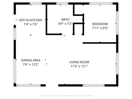 Cottage floor plan showing the layout of the studio suite.