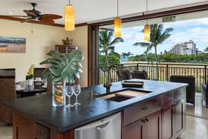 Kitchen island/bar for quick meals or cheers.