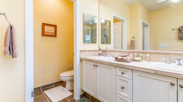 A well-appointed bathroom with shower/tub combo offers privacy and ease for everyone in your group.