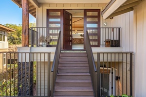 A short flight of stairs leads you up to the entrance.