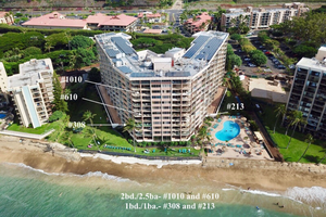 Aerial view shows Royal Kahana 213's ideal location near the beach and lush resort surroundings.