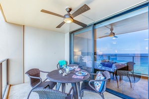 Enjoy breakfast with ocean views and a warm breeze on the lanai at Mahana 1119.