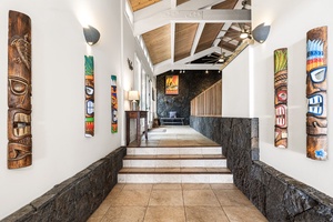 Arrive through a striking entry, where island textures and design set the tone.