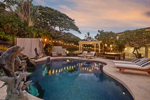 View of the pool at night.