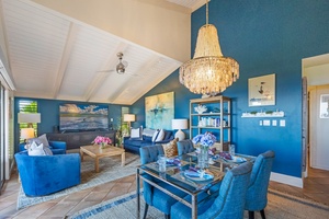 Wailea Ekolu 1106 features an open living space with cozy seating and a large TV—perfect to unwind.
