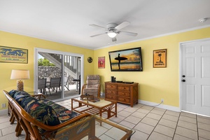 Ceiling fans and cross breezes make this space comfortable