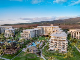 Aerial view of Honua Kai reveals the resort’s stunning design—Konea 204 is nestled in the heart of it all.