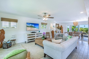 Lounge in the living area featuring the plush sofas and large TV.