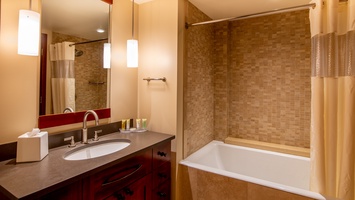 The second guest bathroom tub and shower combo.