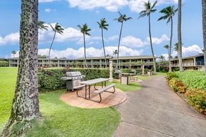 Napili Shores F-252 guests can grill and gather along scenic walkways with picnic seating.